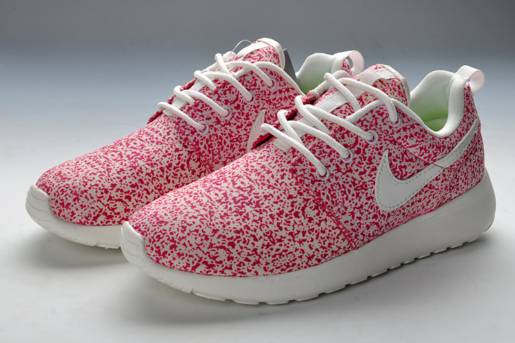 Summer Nike Roshe Run Pink White Print Sport Shoes For Women - Click Image to Close