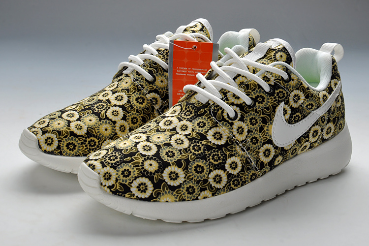 Summer Nike Roshe Run Yellow Print Sport Shoes For Women - Click Image to Close