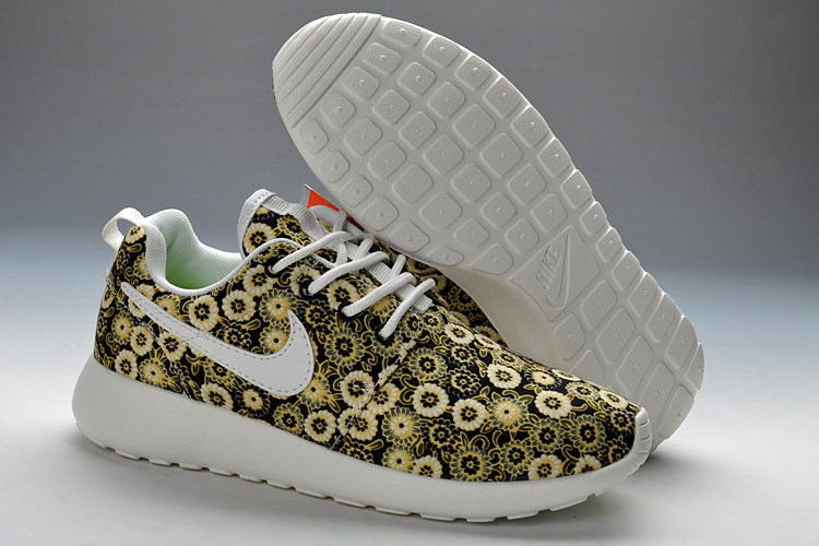 Summer Nike Roshe Run Yellow Print Sport Shoes For Women - Click Image to Close