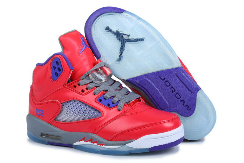 Women Air Jordan 5 Red Purple Grey - Click Image to Close