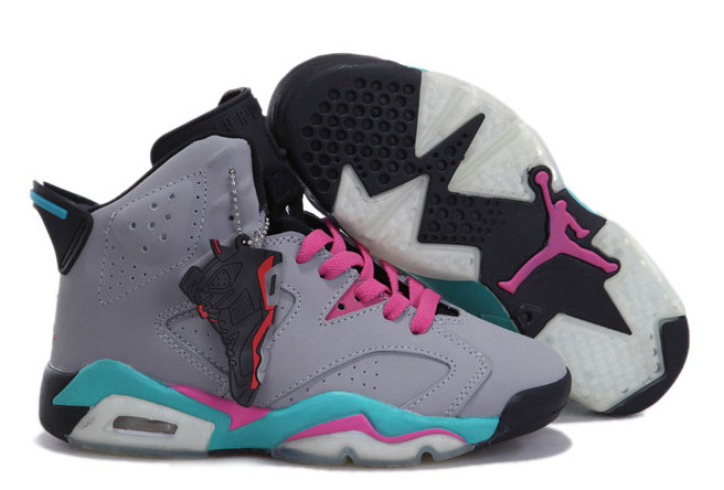 Women Air Jordan 6 Miami Vice Grey Pink - Click Image to Close