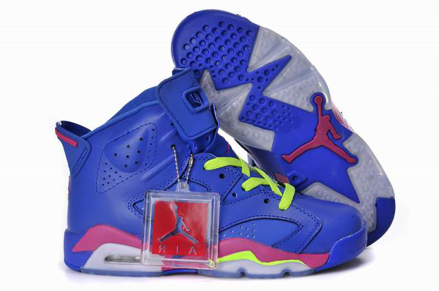 Women Air Jordan 6 Royal Blue Pink Green - Click Image to Close