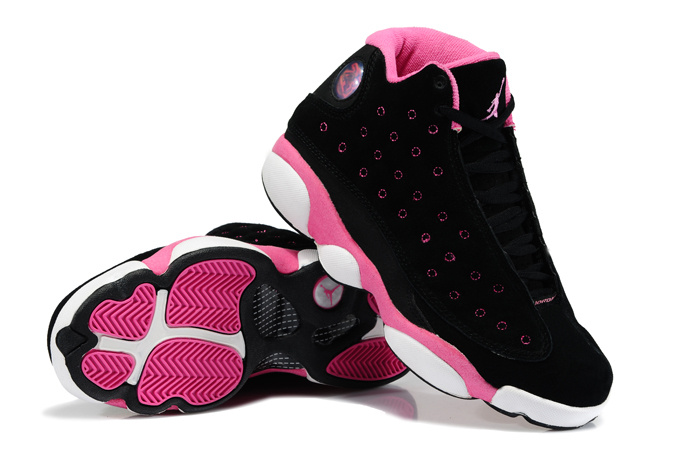 Women Air Jordans 13 Suede Black Pink