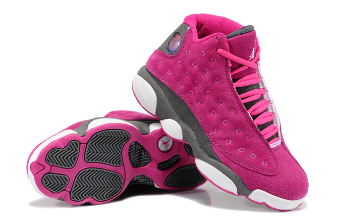 Women Air Jordans 13 Suede Pink Gray - Click Image to Close