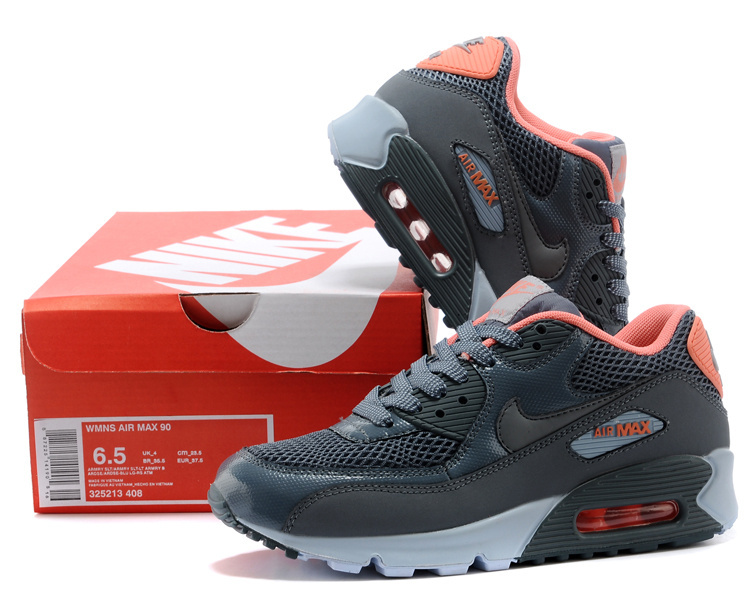 Women's Nike Air Max 90 Grey Black Orange Shoes