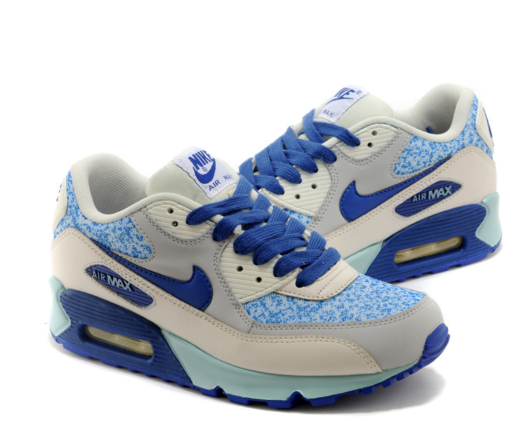 Women's Nike Air Max 90 Grey Blue Shoes - Click Image to Close