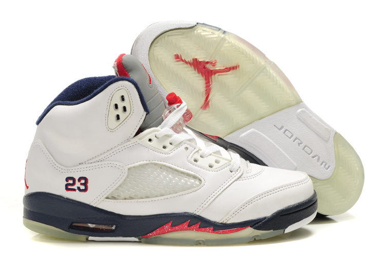 Women Jordan Shoes 5 White Navy Blue Red