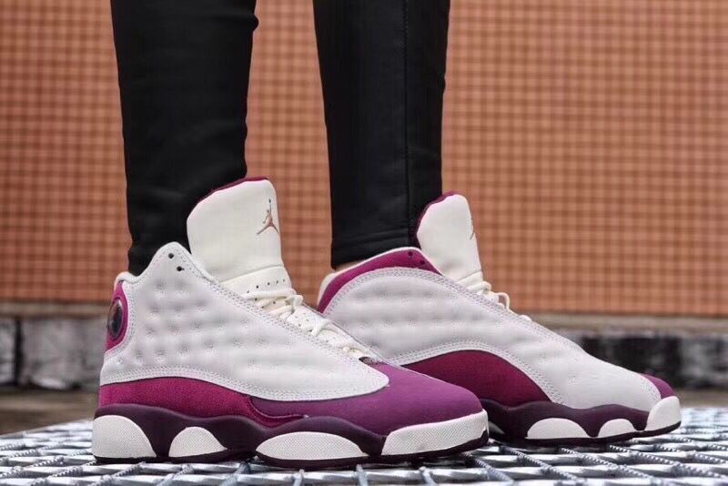 Women Jordans 13 White Purple Shoes