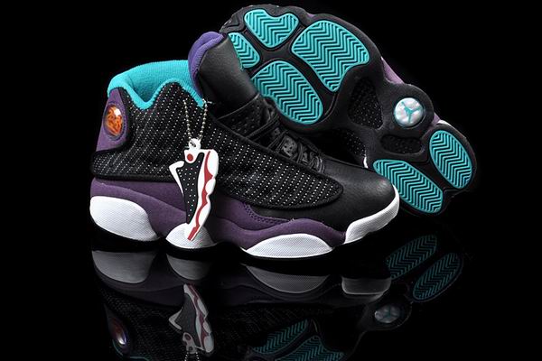 Women Jordans 13 black blue purple shoes