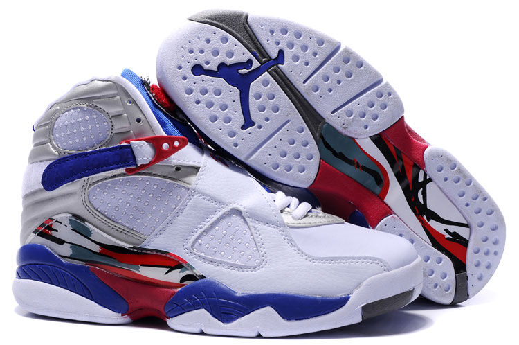 Women Jordans 8 White Blue Red - Click Image to Close