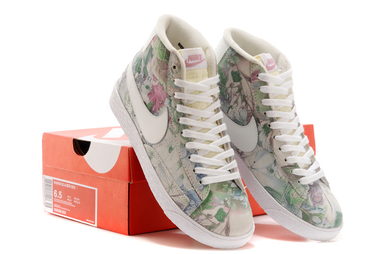 Women New Nike Blazer High Flor Print White Shoes - Click Image to Close