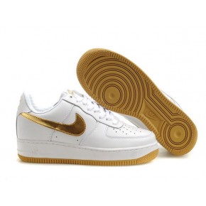 Women Nike Air Force 1 Low White Gold Shoes - Click Image to Close