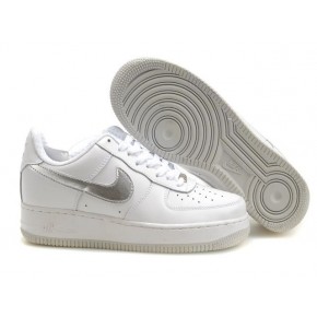 Women Nike Air Force 1 Low White Silver Shoes - Click Image to Close