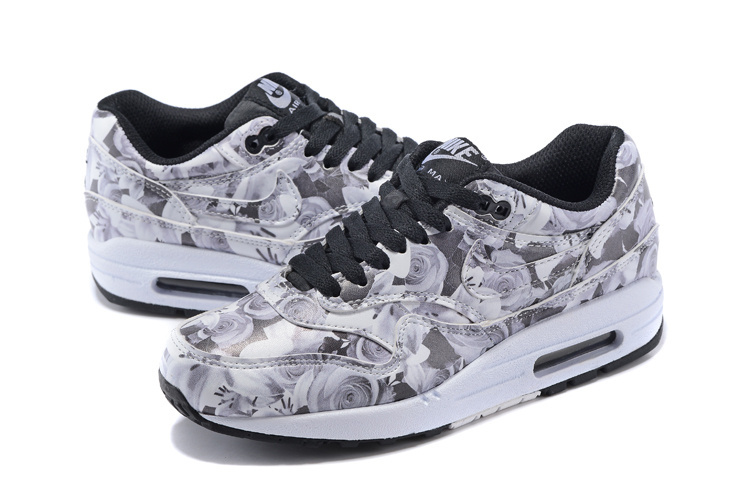 Women Nike Air Max 87 Follower Print Grey Black Shoes - Click Image to Close