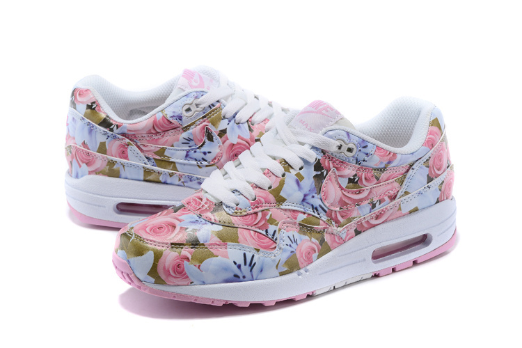 Women Nike Air Max 87 Follower Print Pink White Shoes - Click Image to Close