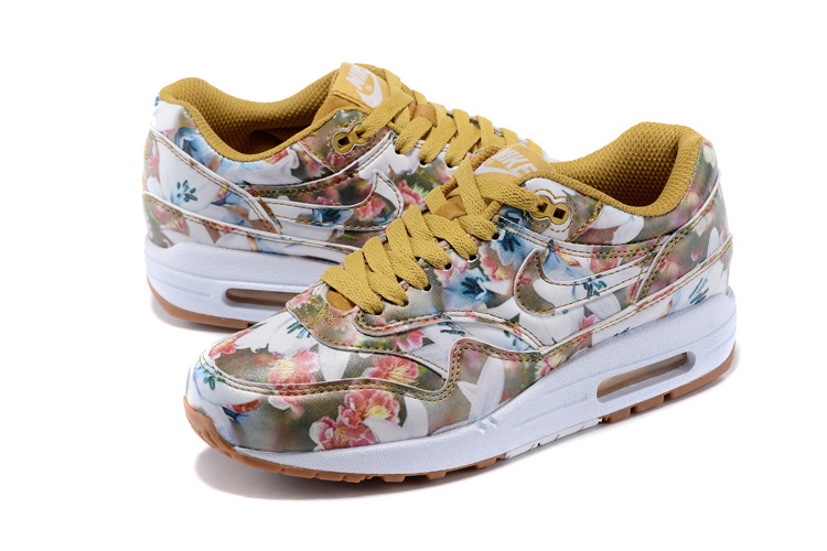 Women Nike Air Max 87 Follower Print Yellow White Shoes - Click Image to Close