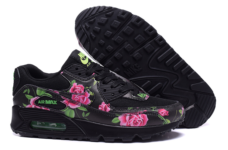 Women Nike Air Max 90 Follower Print Black Shoes - Click Image to Close