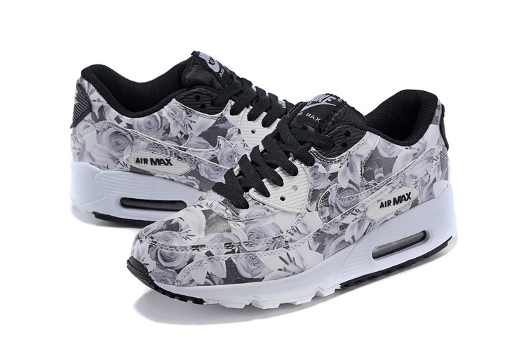 Women Nike Air Max 90 Follower Print Black White Shoes - Click Image to Close