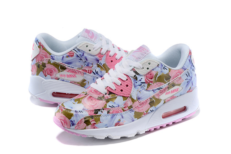 Women Nike Air Max 90 Follower Print Pink White Shoes - Click Image to Close