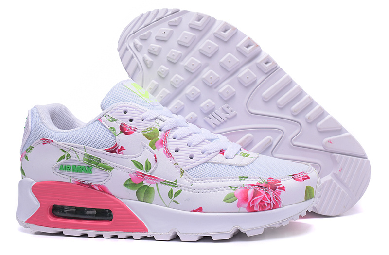 Women Nike Air Max 90 Follower Print White Pink Shoes - Click Image to Close