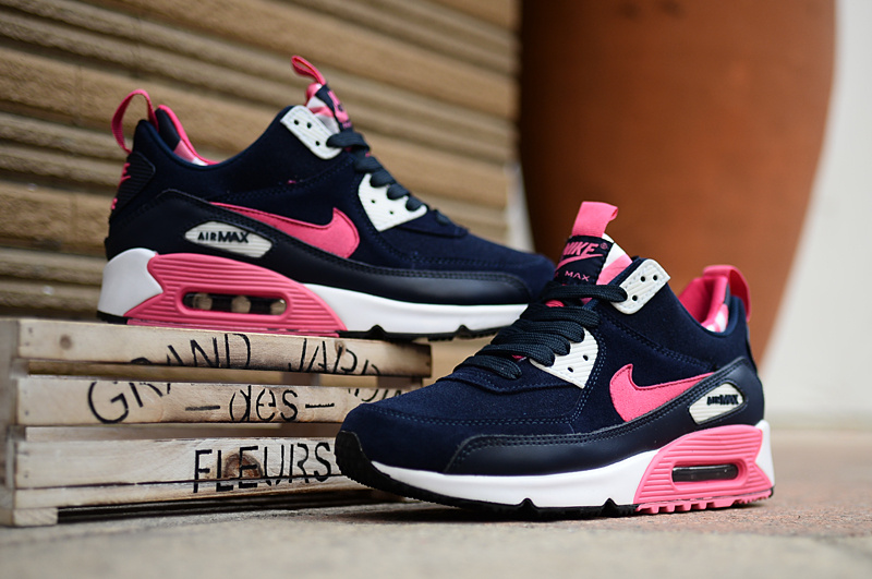 Women Nike Air Max 90 High Blue Pink White Shoes - Click Image to Close