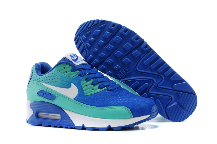 Women's Nike Air Max 90 Knit Blue Green White Shoes - Click Image to Close