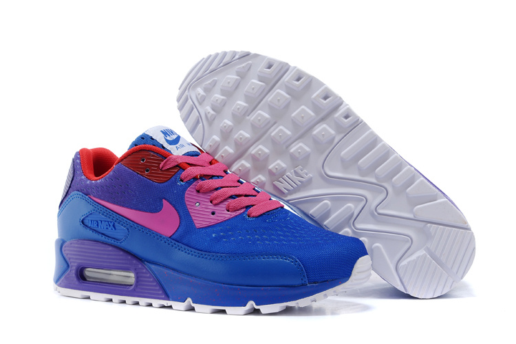 Women's Nike Air Max 90 Knit Blue Pink Purple Shoes - Click Image to Close