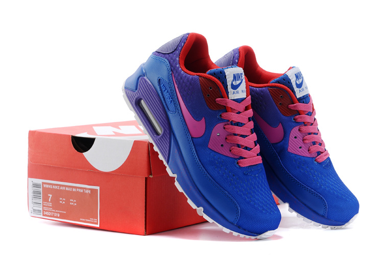 Women's Nike Air Max 90 Knit Blue Pink Purple Shoes - Click Image to Close