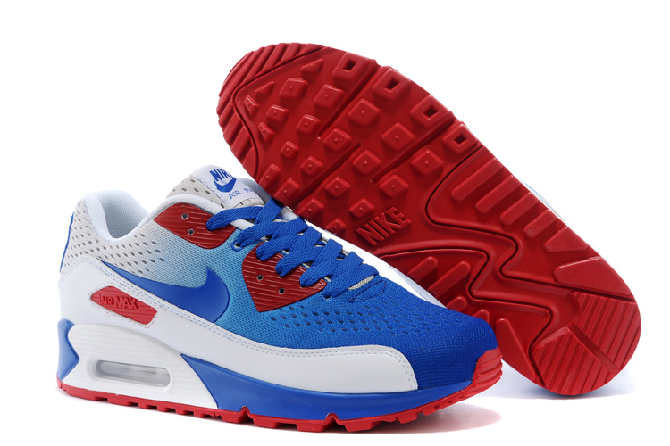 Women's Nike Air Max 90 Knit Blue Red White Shoes - Click Image to Close