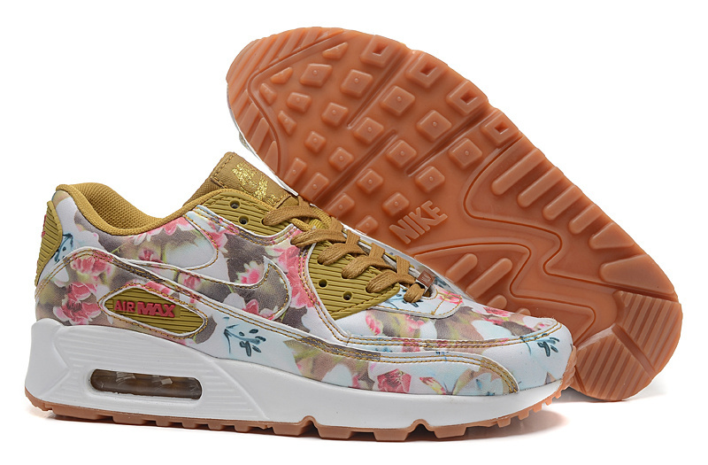 Women Nike Air Max 90 MLN Yellow White Rose Print Shoes