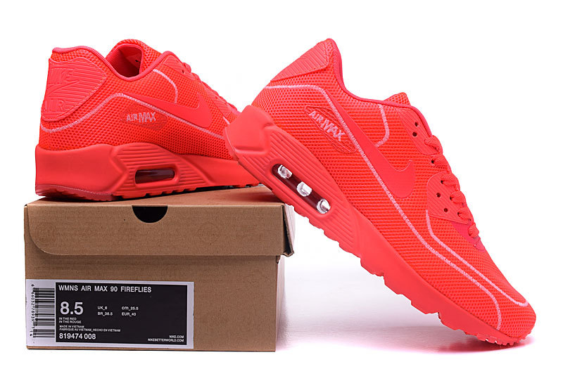 Women Nike Air Max 90 Midnight Firefly All Red Shoes - Click Image to Close