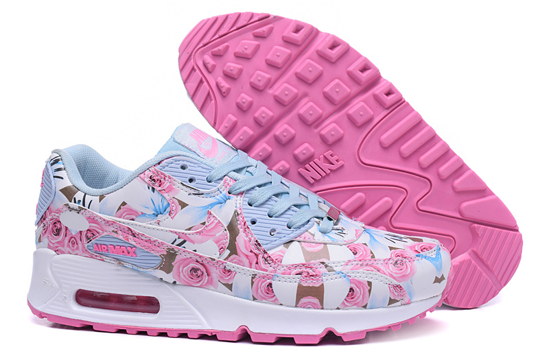 Women Nike Air Max 90 Prs Bbaby Blue Pink Rose Print Shoes - Click Image to Close