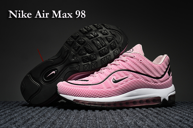 Women Nike Air Max 98 Pink Black White Shoes - Click Image to Close