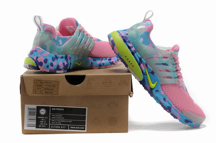 Women Nike Air Presto 1 Camo Pink Blue Yellow Sport Shoes - Click Image to Close