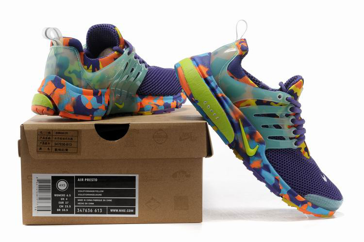 Women Nike Air Presto 1 Camo Purple Light Green Orange Sport Shoes - Click Image to Close