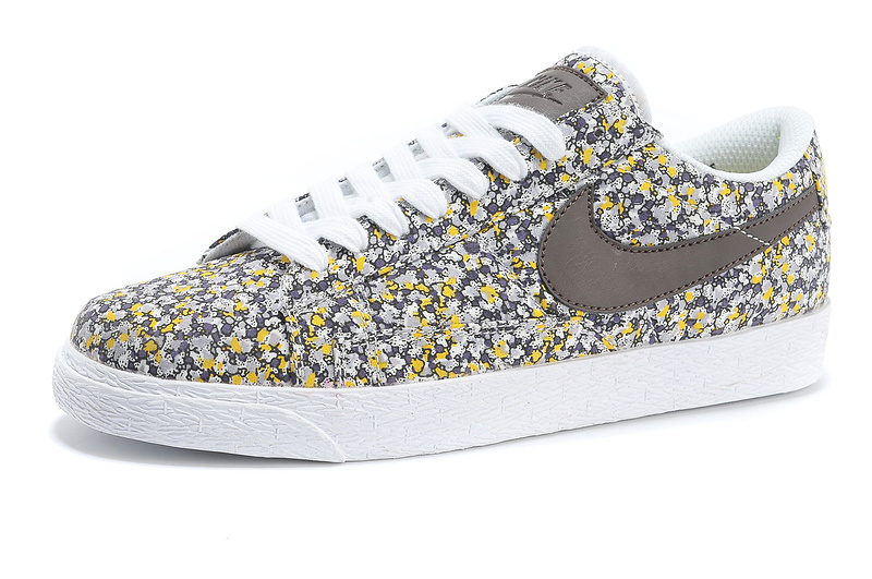 Women Nike Blazer 1 Low Flower Print Dark Grey White Shoes - Click Image to Close