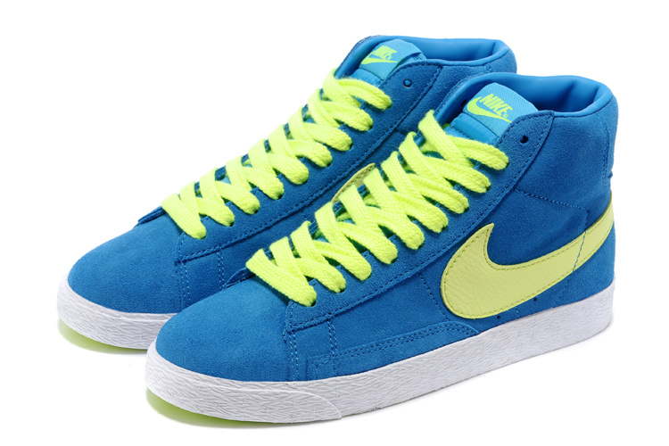Women Nike Blazer High Blue Fluorscent Shoes - Click Image to Close