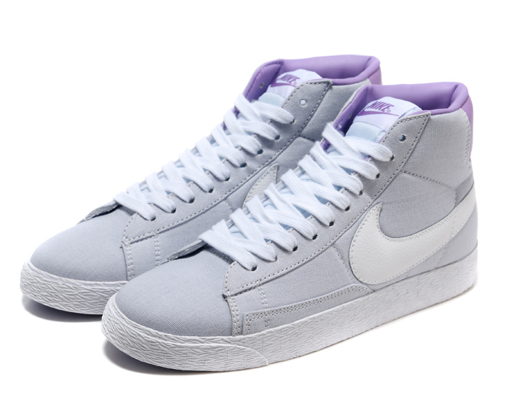 Women Nike Blazer High Grey Purple White Shoes - Click Image to Close