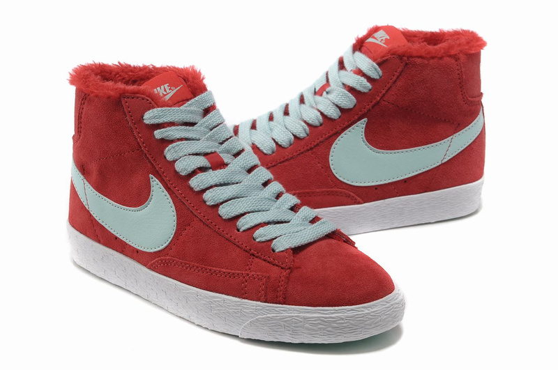 Women Nike Blazer High Wool Red Jade Shoes - Click Image to Close