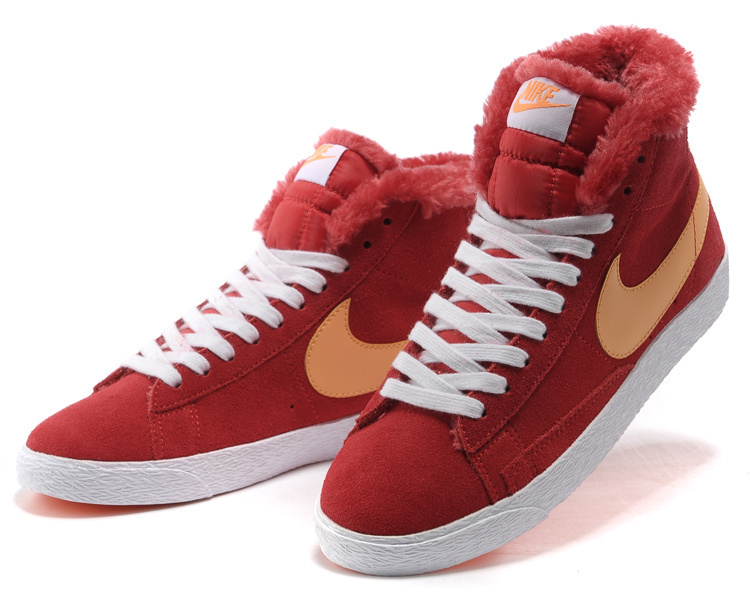 Women Nike Blazer High Wool Red Orange Shoes - Click Image to Close