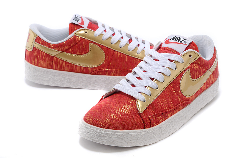 Women Nike Blazer Low Red Gold White Shoes - Click Image to Close