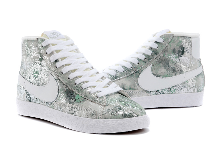 Women Nike Blazer Mid Light Grey Green Camouflage Shoes - Click Image to Close
