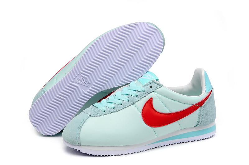 Women Nike Classic Cortez Nylon Baby Green Red Shoes - Click Image to Close