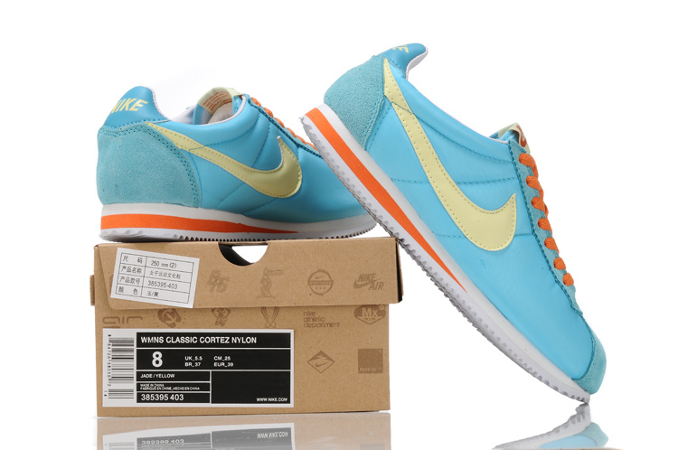 Women Nike Classic Cortez Nylon Blue Orange Shoes