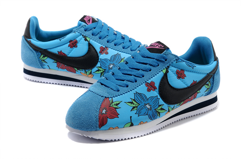 Women Nike Classic Cortez Nylon QS Aloha Blue Black Shoes