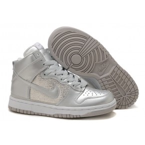 Women Nike Dunk High SB All Silver Shoes