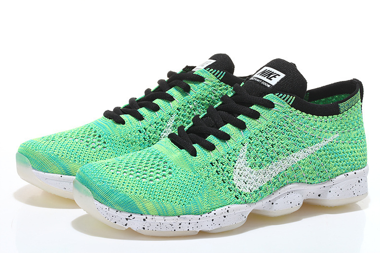 Women Nike Flyknit Agility Green Black White Running Shoes - Click Image to Close