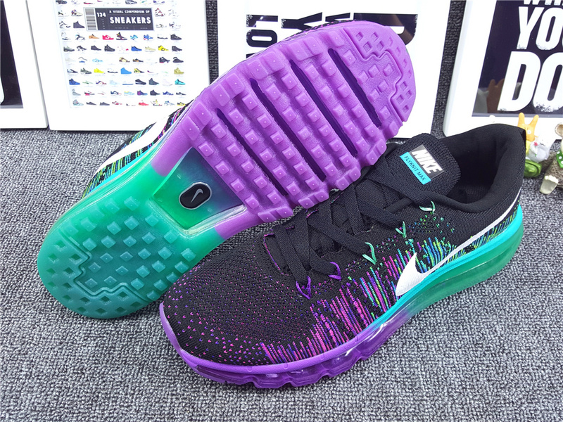 Women Nike Flyknit Air Max 2014 Black Purple Blue Shoes