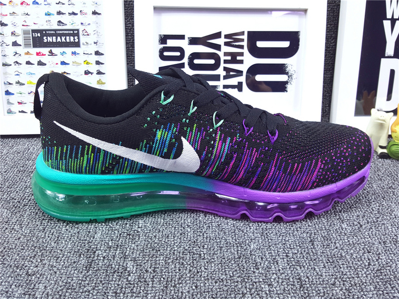 Women Nike Flyknit Air Max 2014 Black Purple Blue Shoes