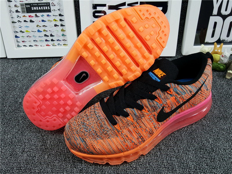 Women Nike Flyknit Air Max 2014 Orange Black Shoes - Click Image to Close